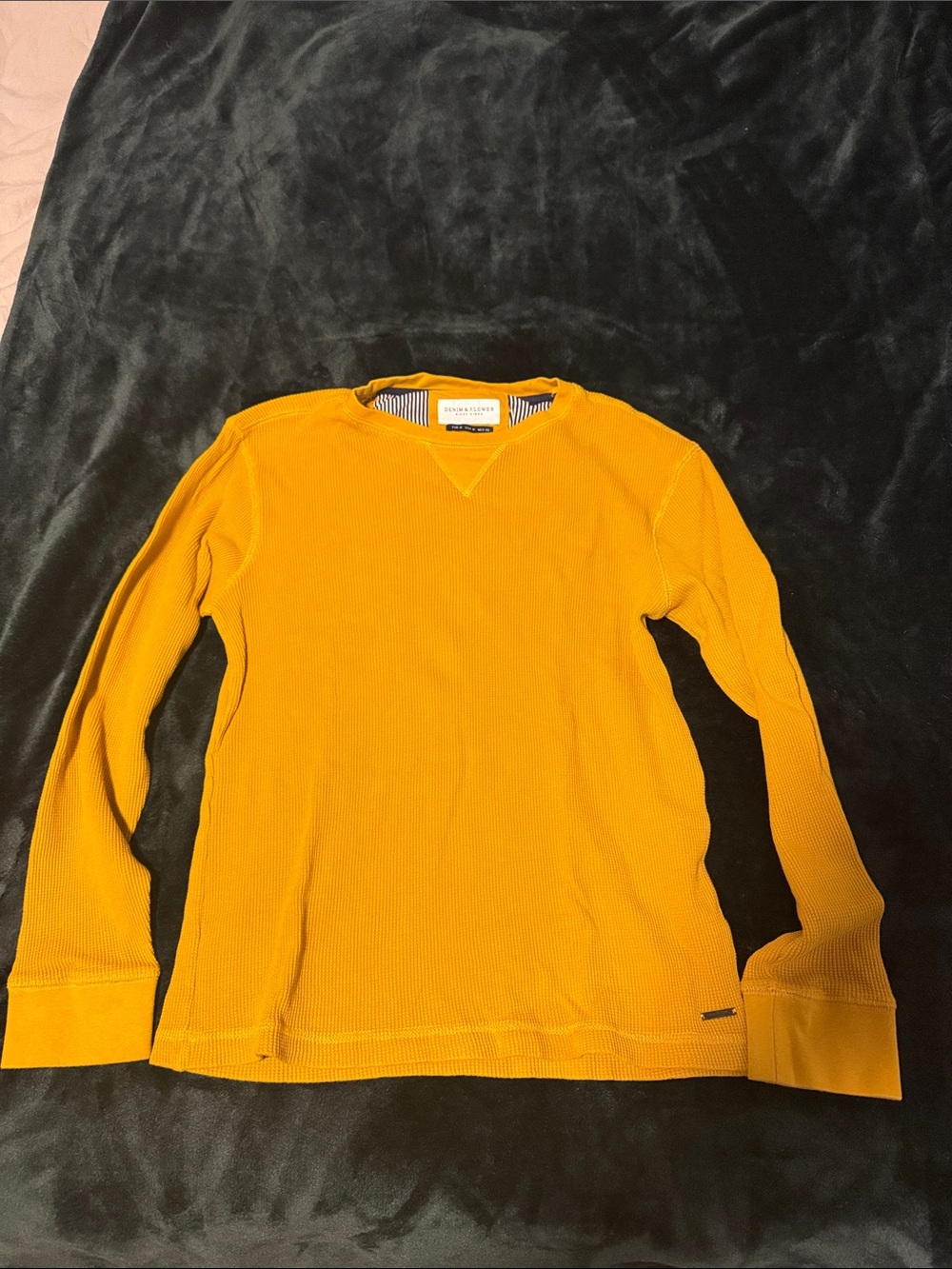 Denim & Flower Women's Mustard Yellow Crewneck Waffle Knit Sweater